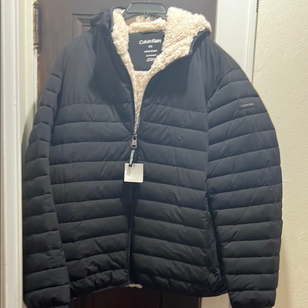 Calvin Klein Black Puffer Jacket with Sherpa Lining